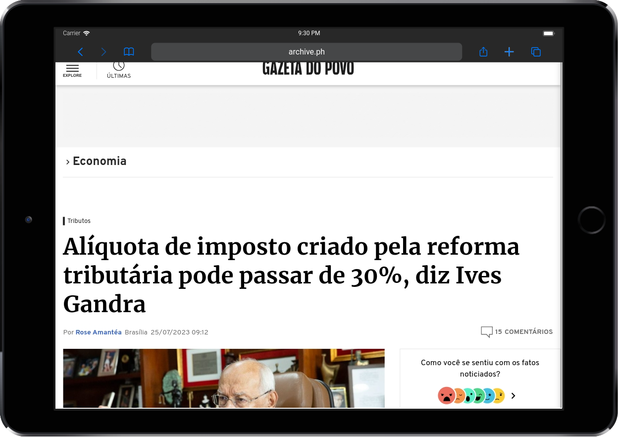 Gazeta do Povo: Alíquota de imposto criado pela reforma tributária pode passar de 30%, diz Ives Gandra