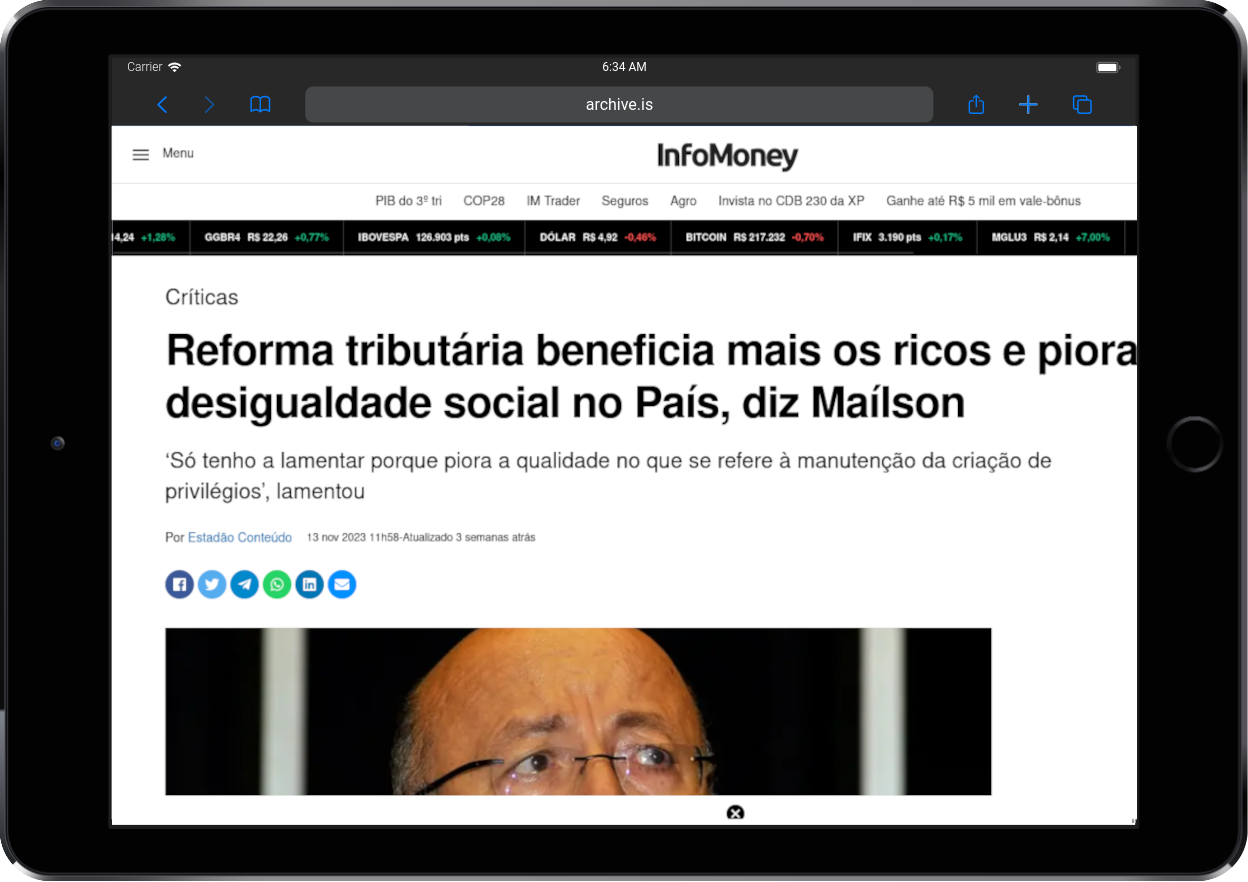 Infomoney: Reforma tributária beneficia mais os ricos e piora desigualdade social no País, diz Maílson