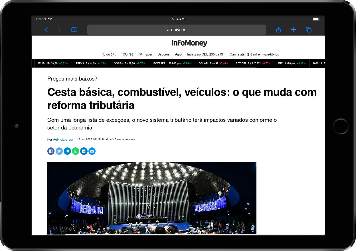 Infomoney: Cesta básica, combustível, veículos: o que muda com reforma tributária