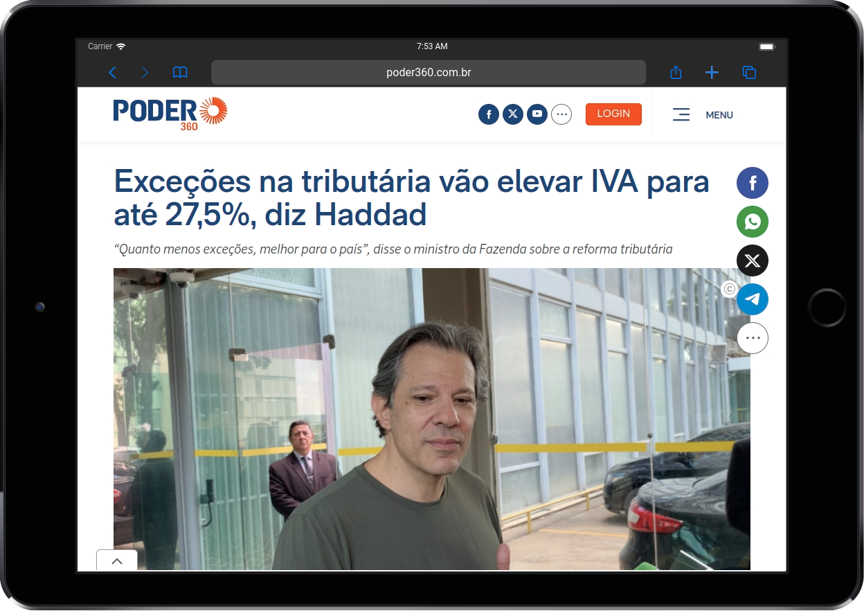 Poder360: Exceções na tributária vão elevar IVA para até 27,5%, diz Haddad