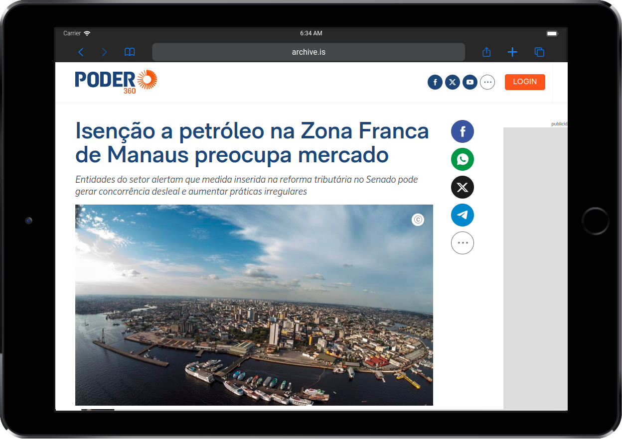 Poder360: Isenção a petróleo na Zona Franca de Manaus preocupa mercado